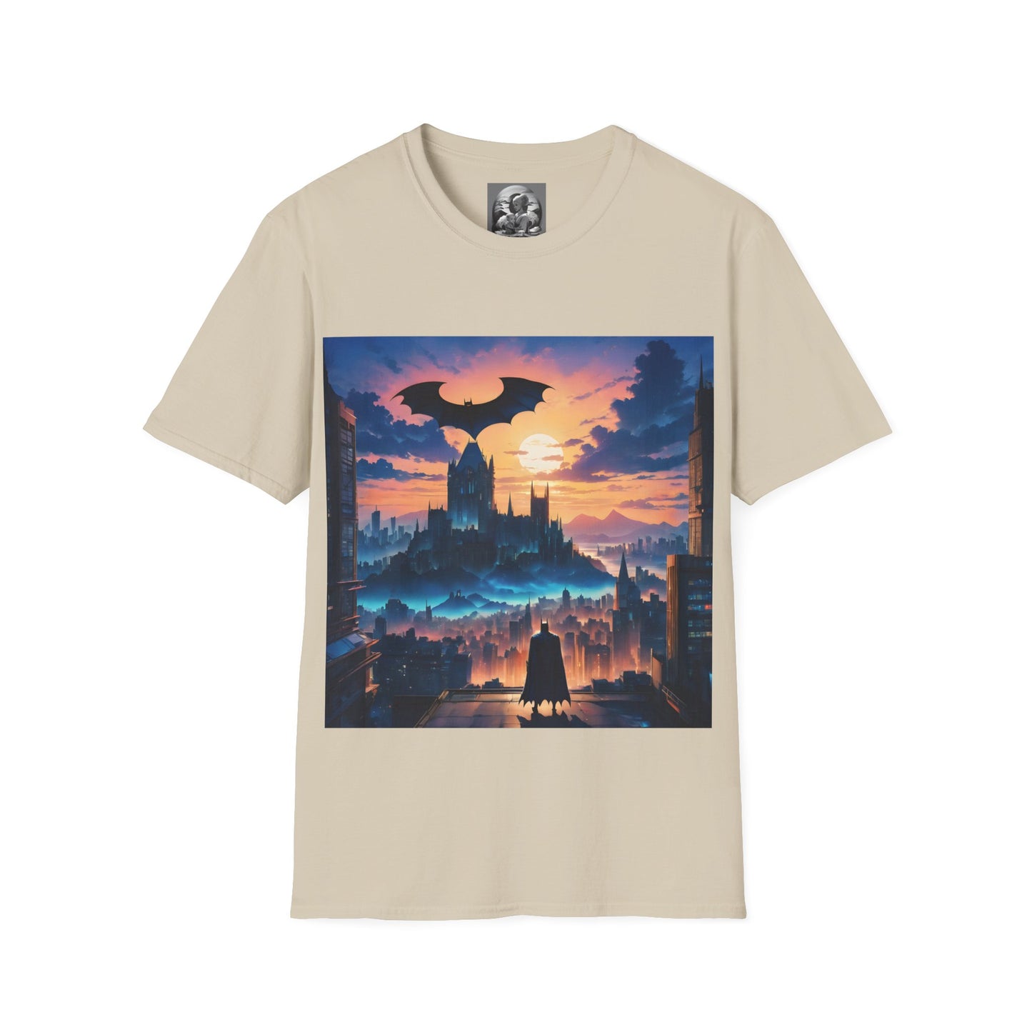 " The Dark Knight watching" Single Print Unisex Softstyle T-Shirt