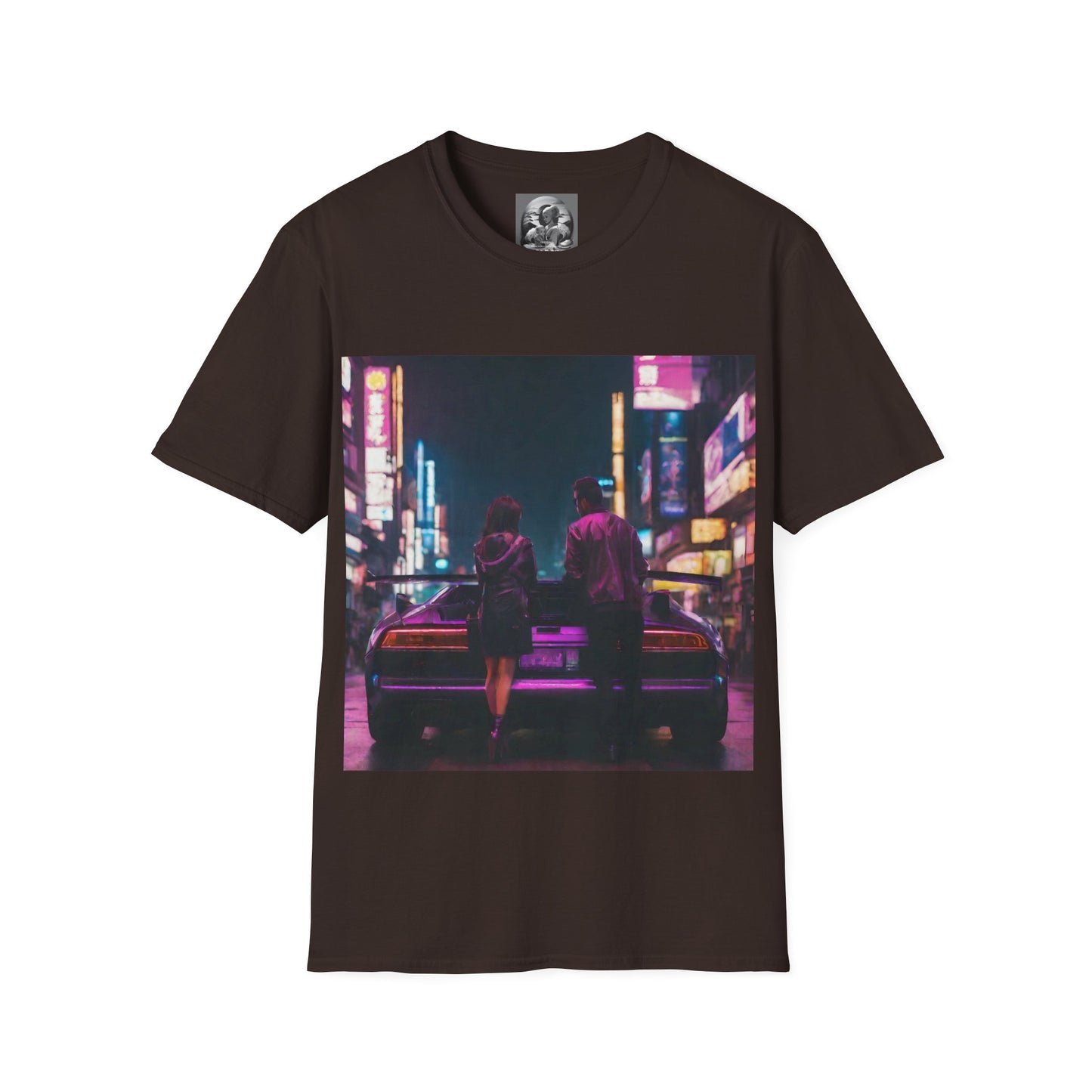 "Midnight in Neo Tokyo" Single Print Unisex Softstyle T-Shirt