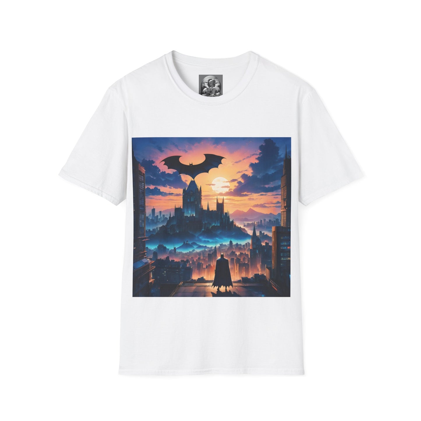 " The Dark Knight watching" Single Print Unisex Softstyle T-Shirt