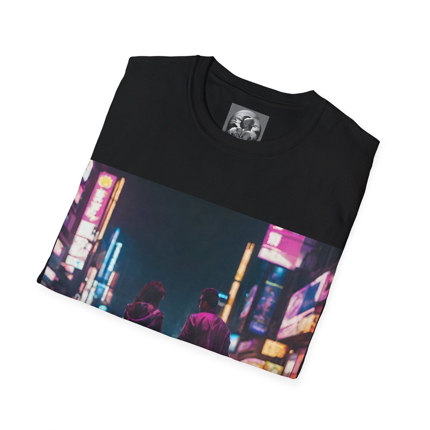 "Midnight in Neo Tokyo" Single Print Unisex Softstyle T-Shirt