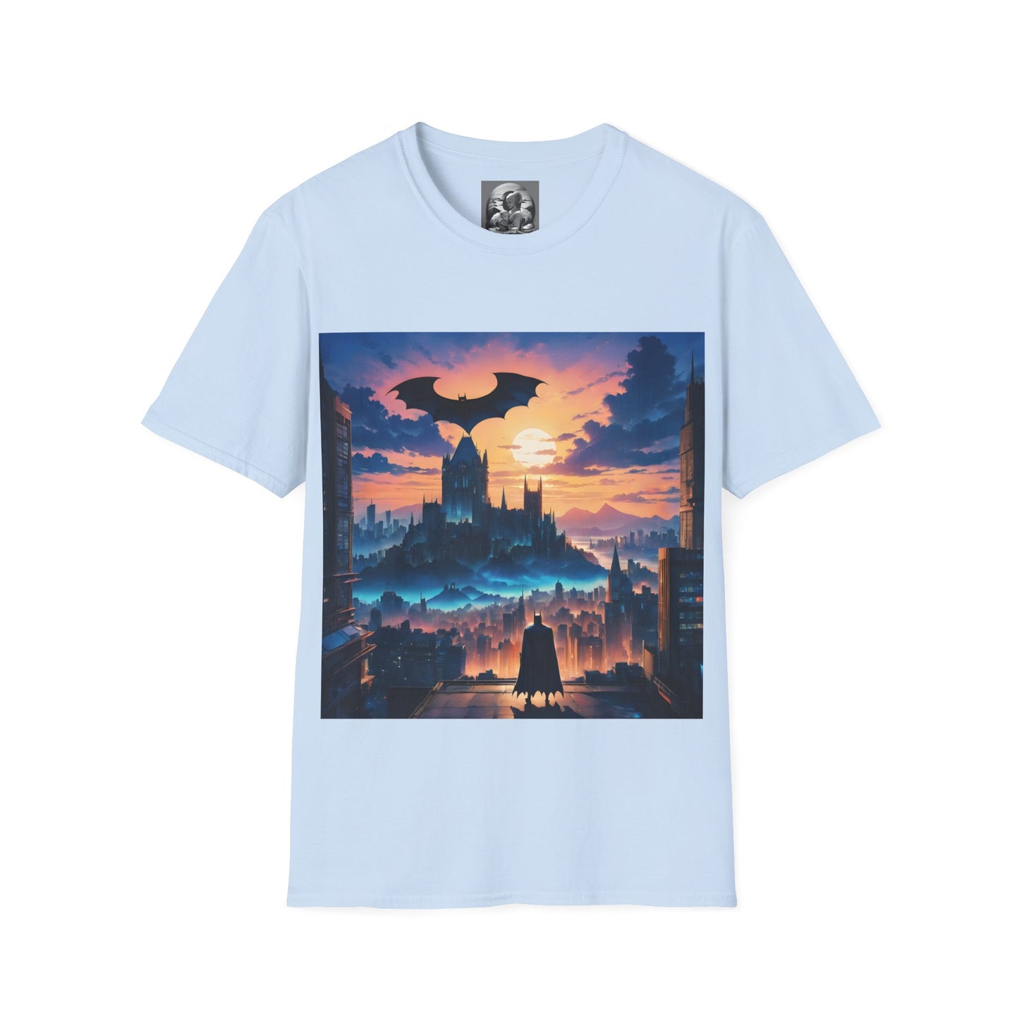 " The Dark Knight watching" Single Print Unisex Softstyle T-Shirt