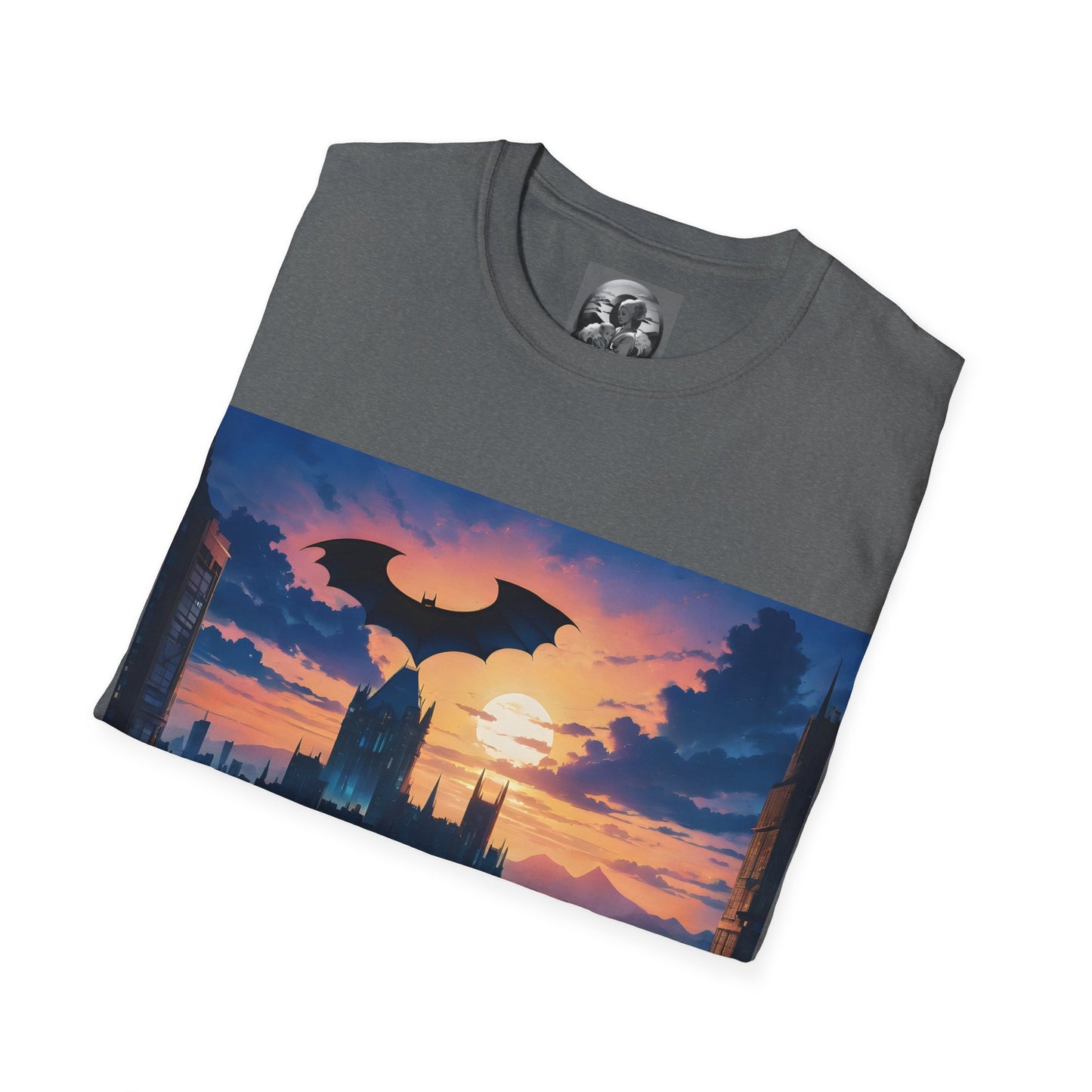 " The Dark Knight watching" Single Print Unisex Softstyle T-Shirt