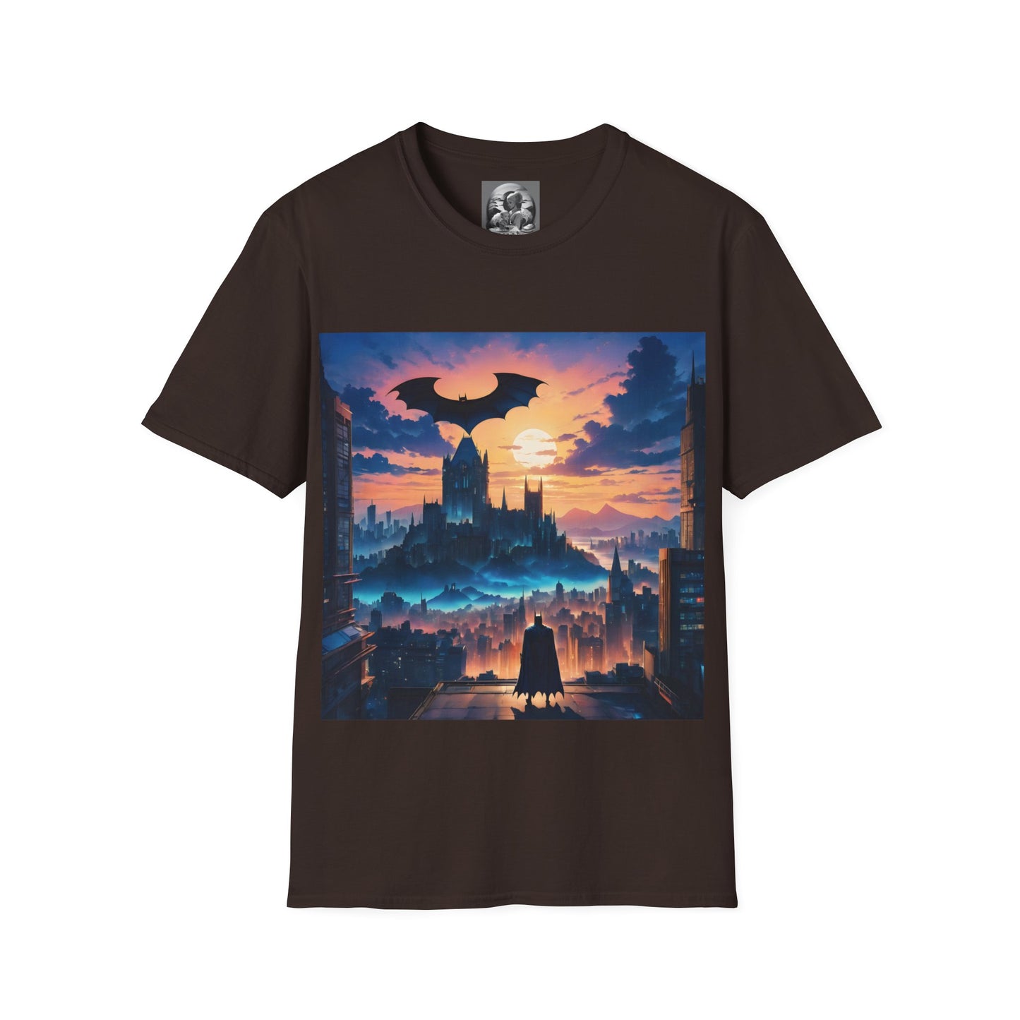 " The Dark Knight watching" Single Print Unisex Softstyle T-Shirt