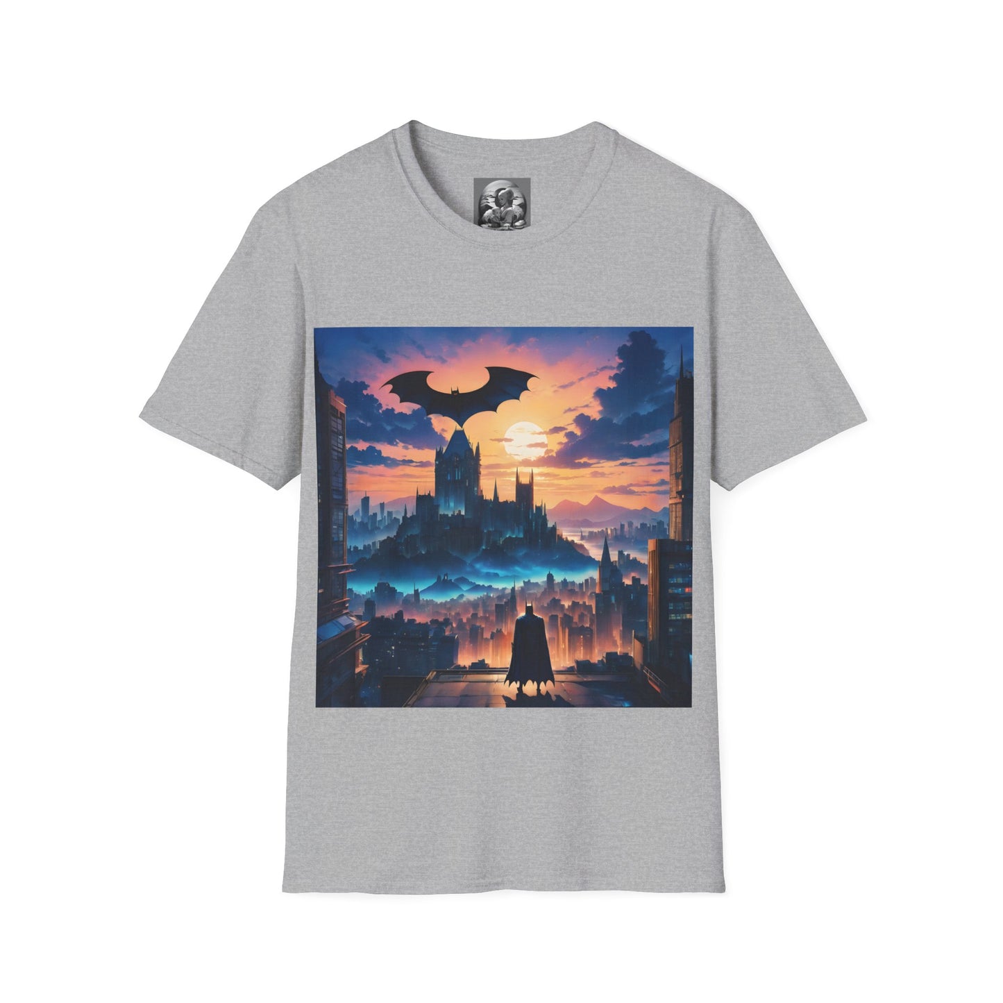 " The Dark Knight watching" Single Print Unisex Softstyle T-Shirt