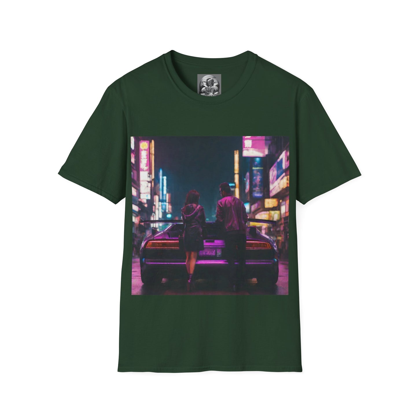 "Midnight in Neo Tokyo" Single Print Unisex Softstyle T-Shirt