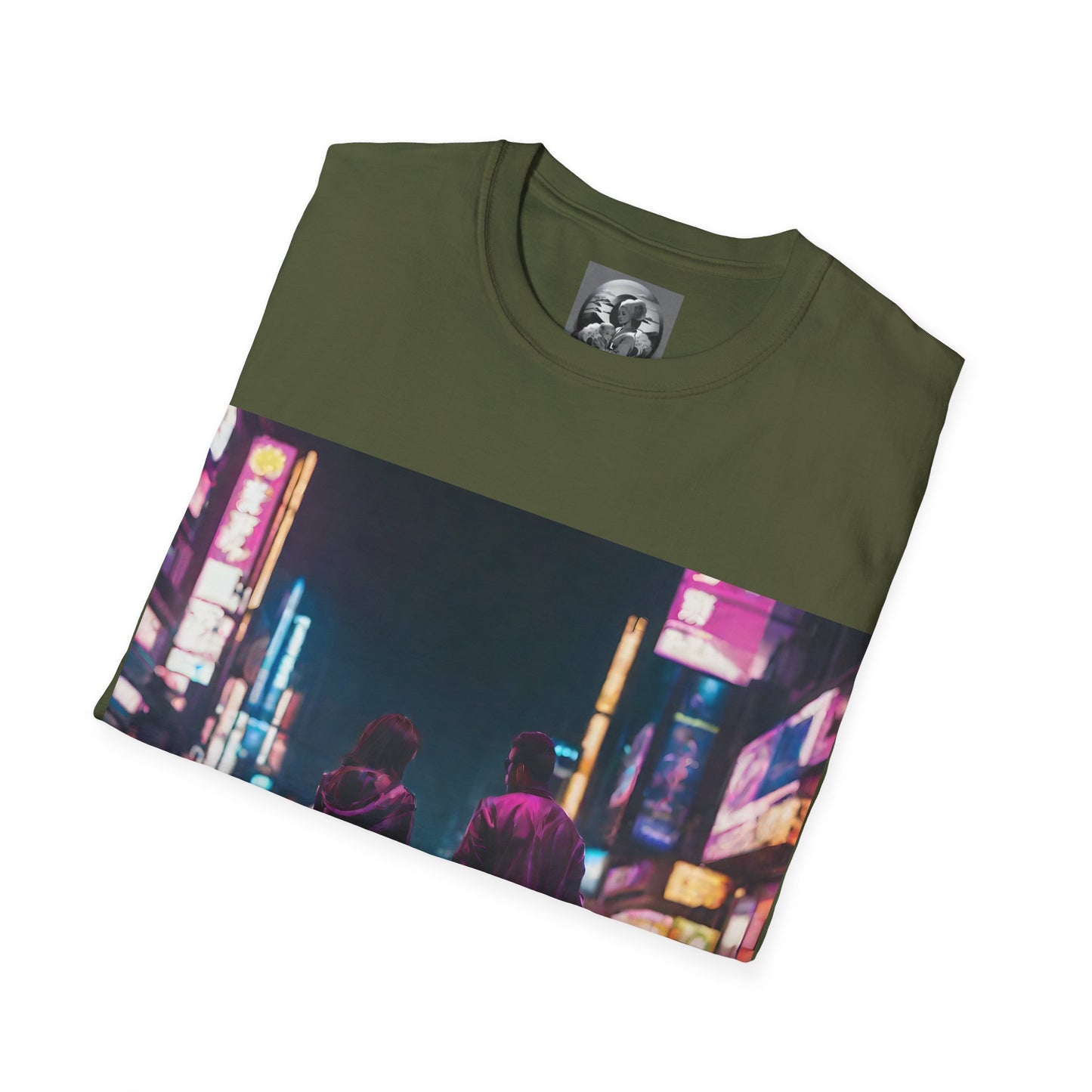 "Midnight in Neo Tokyo" Single Print Unisex Softstyle T-Shirt