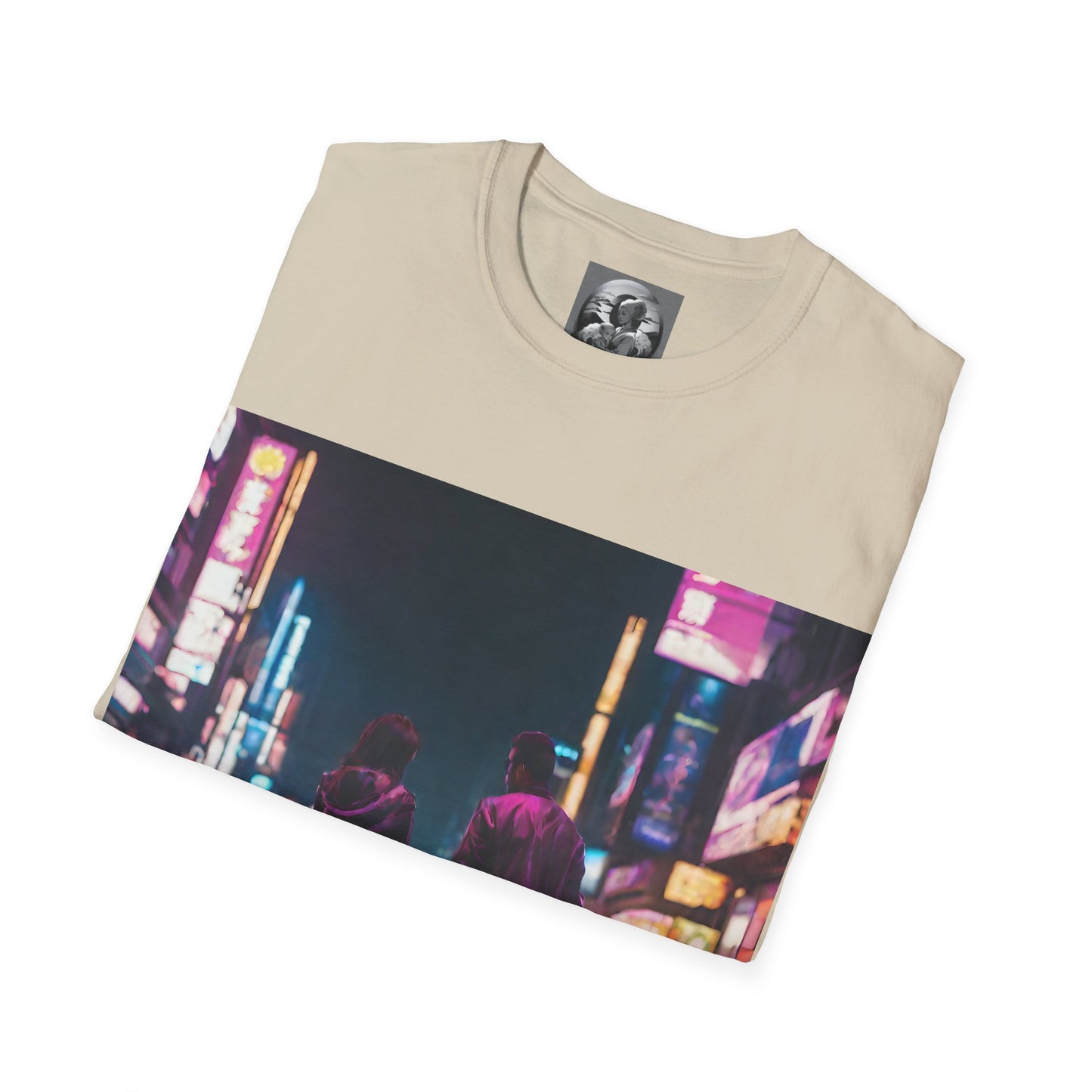 "Midnight in Neo Tokyo" Single Print Unisex Softstyle T-Shirt